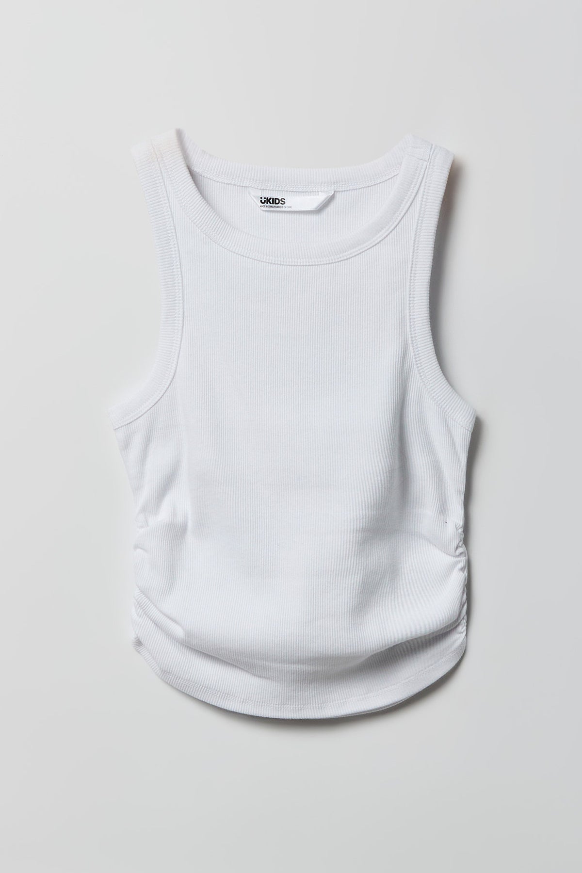 Girls Ribbed Side Cinched Tank - White