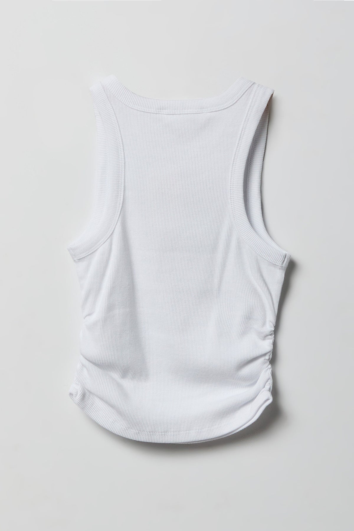 Alt View 2. Girls Ribbed Side Cinched Tank - White
