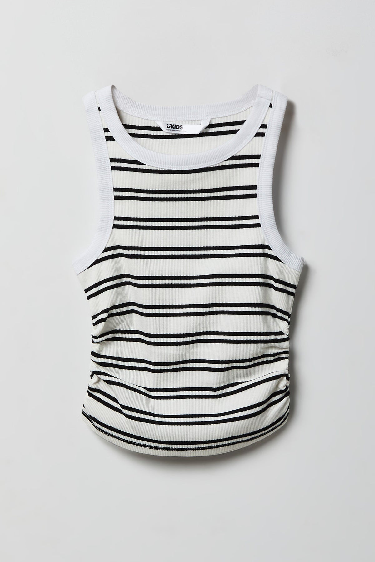 Girls Ribbed Side Cinched Tank - Black with White