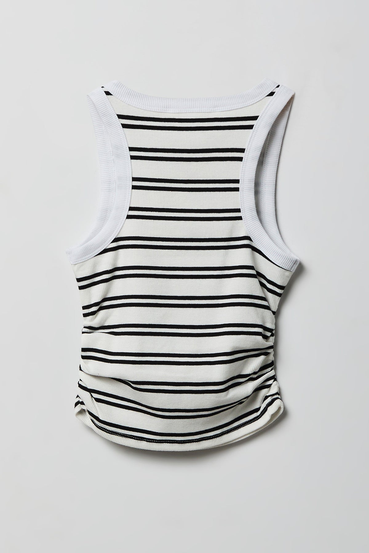 Alt View 2. Girls Ribbed Side Cinched Tank - Black with White