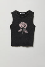 Girls Studded Washed Ribbed Tank