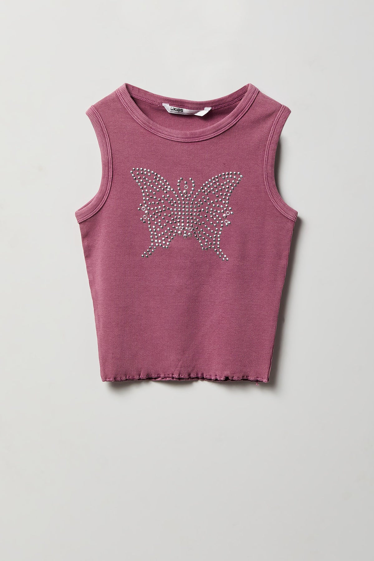 Girls Studded Washed Ribbed Tank - Pink