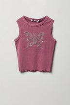 Girls Studded Washed Ribbed Tank