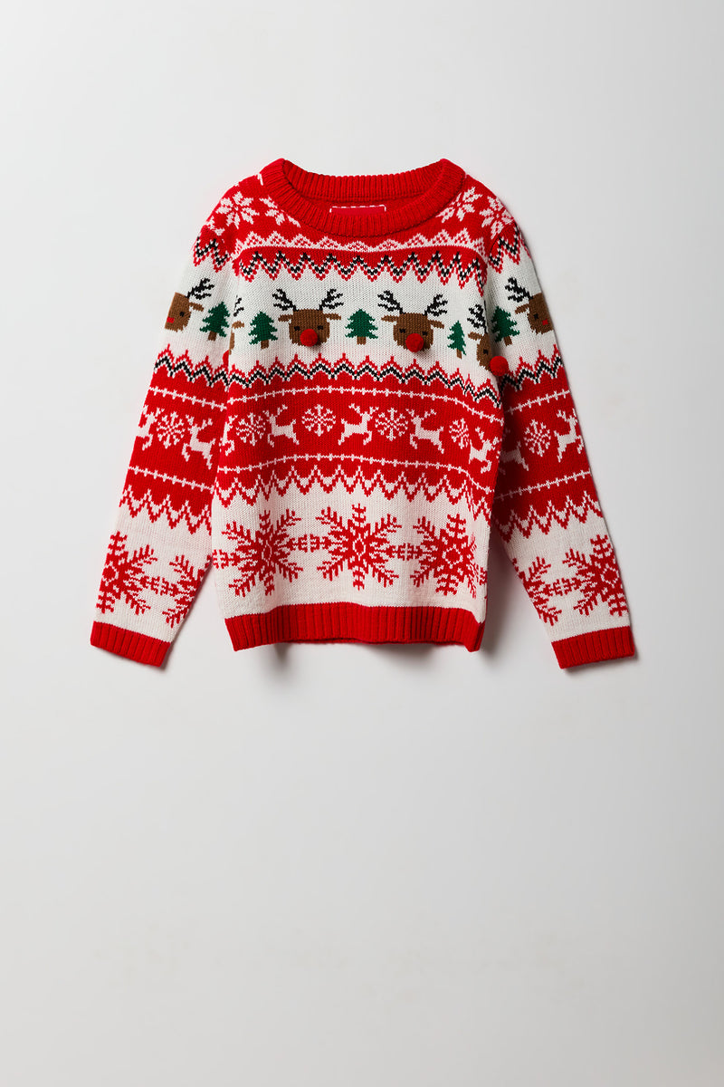 Chandail de Noël à imprimé Renne avec pompons pour fille