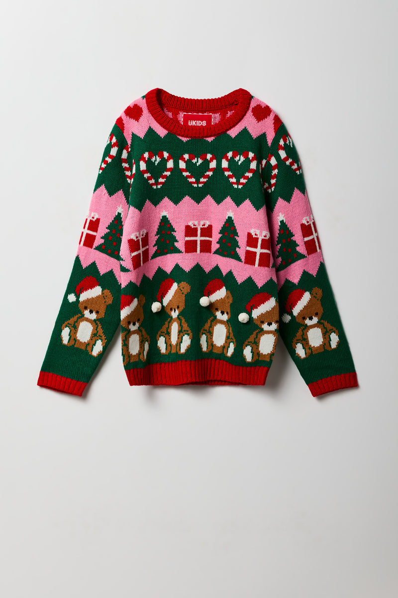 Chandail de Noël en jersey jacquard à imprimé Ourson pour fille