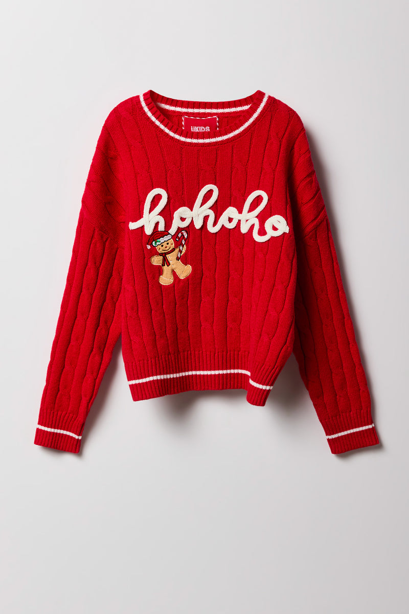 Girls Ho Ho Ho 3D Embroidered Sweater
