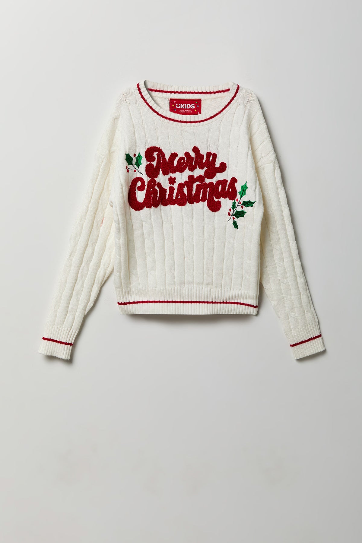 Chandail de Noël en tricot torsadé pour fille
