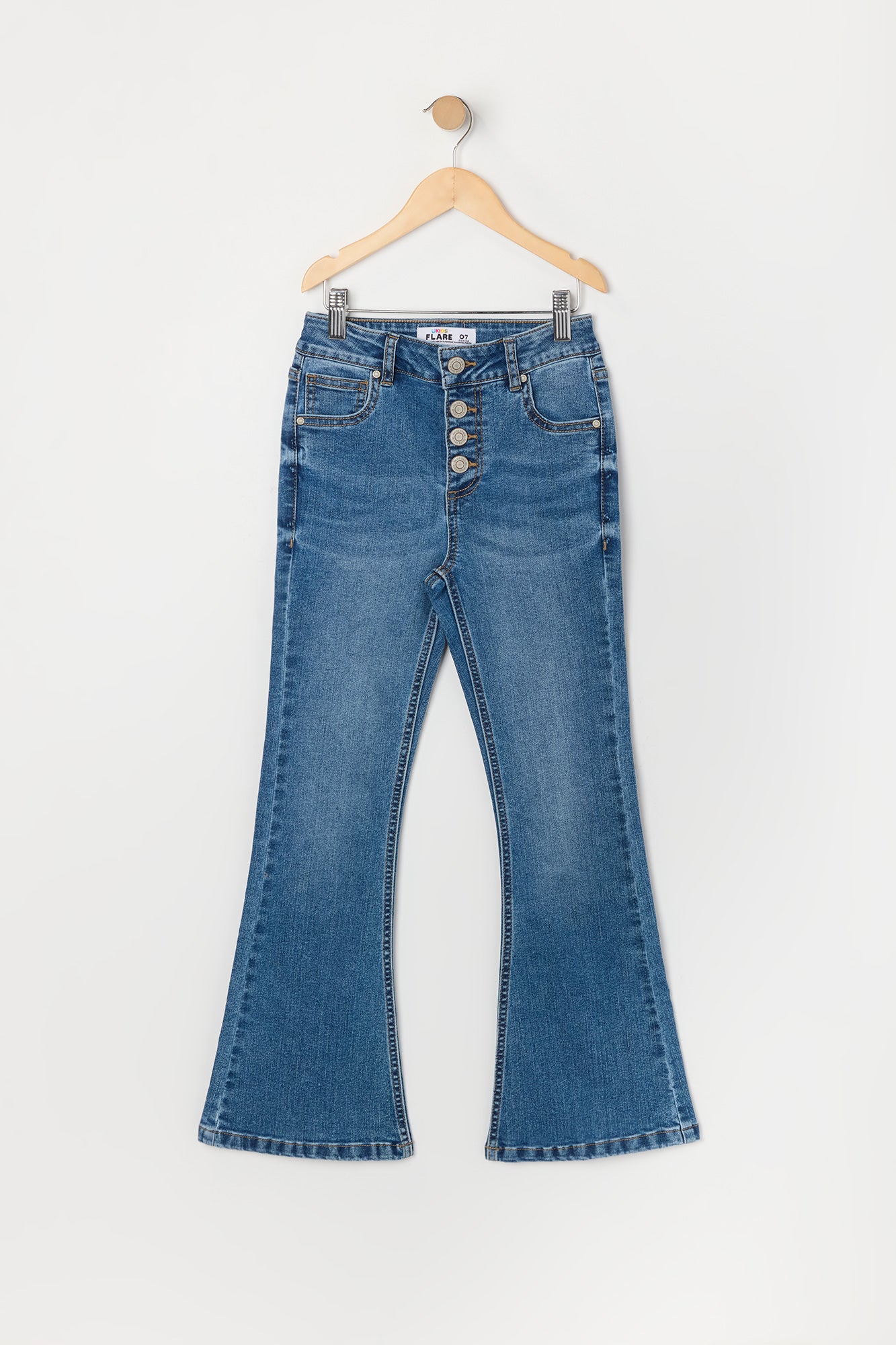 Girls High Rise Multi Button Flare Jean