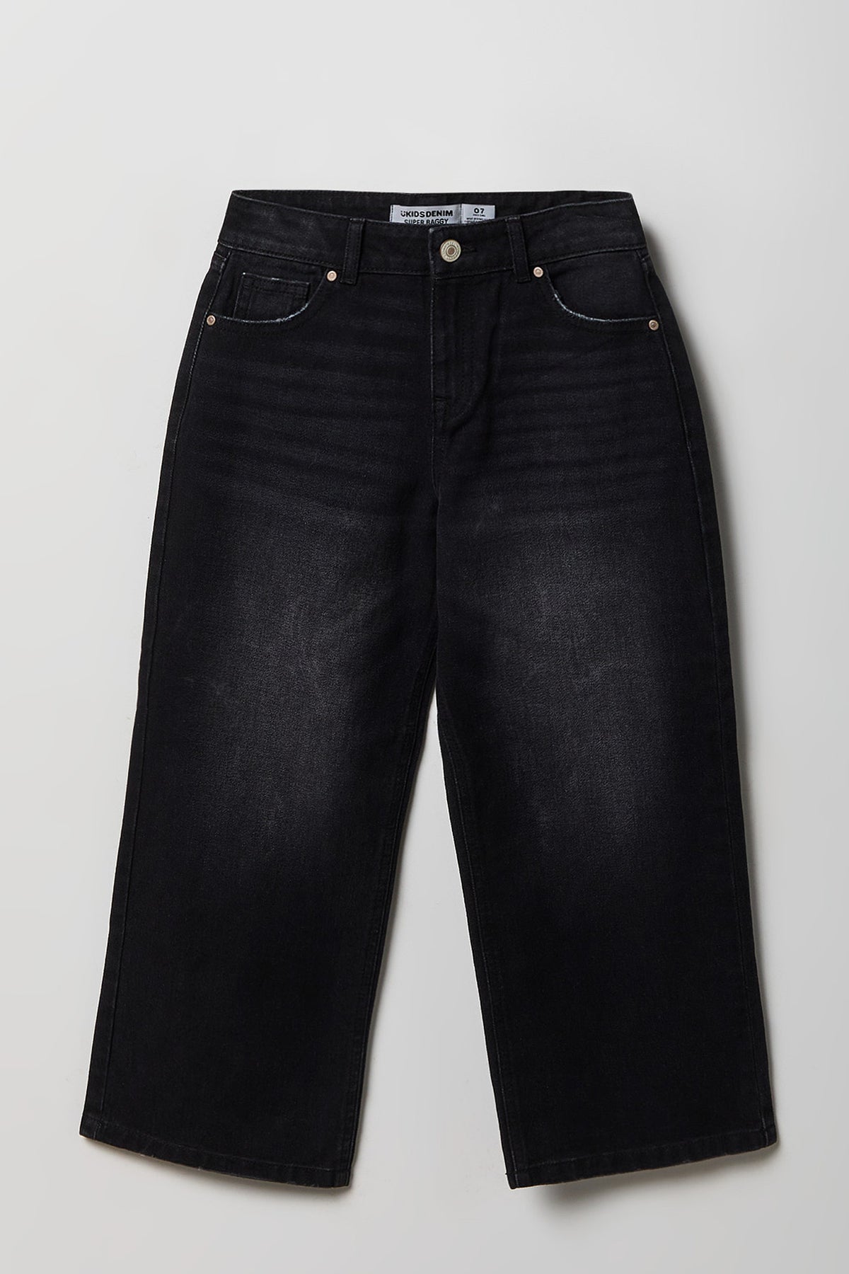 Jean super baggy noir à taille montante pour fille