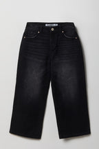 Jean super baggy noir à taille montante pour fille