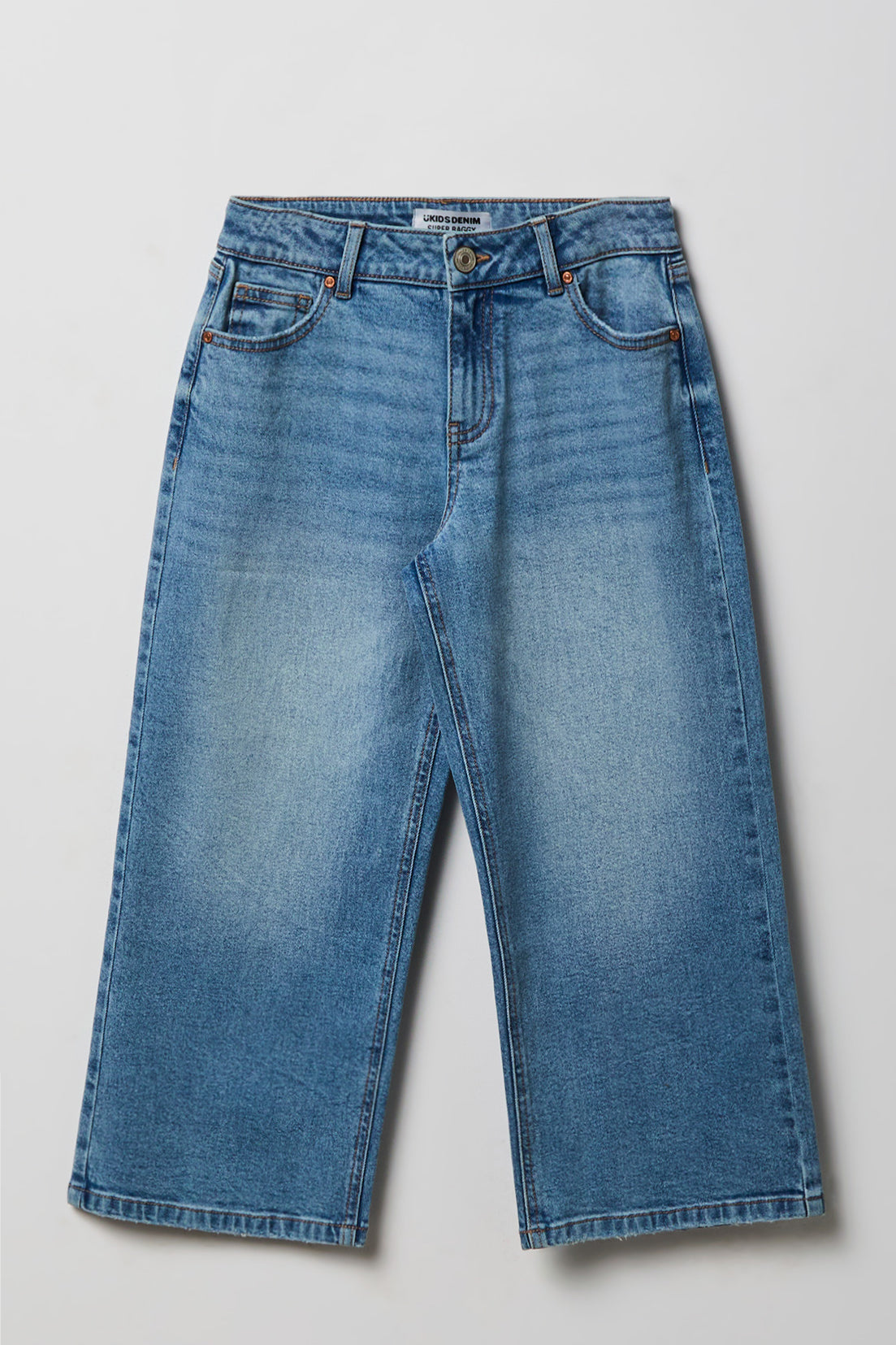 Jean super baggy mi-taille extensible pour fille