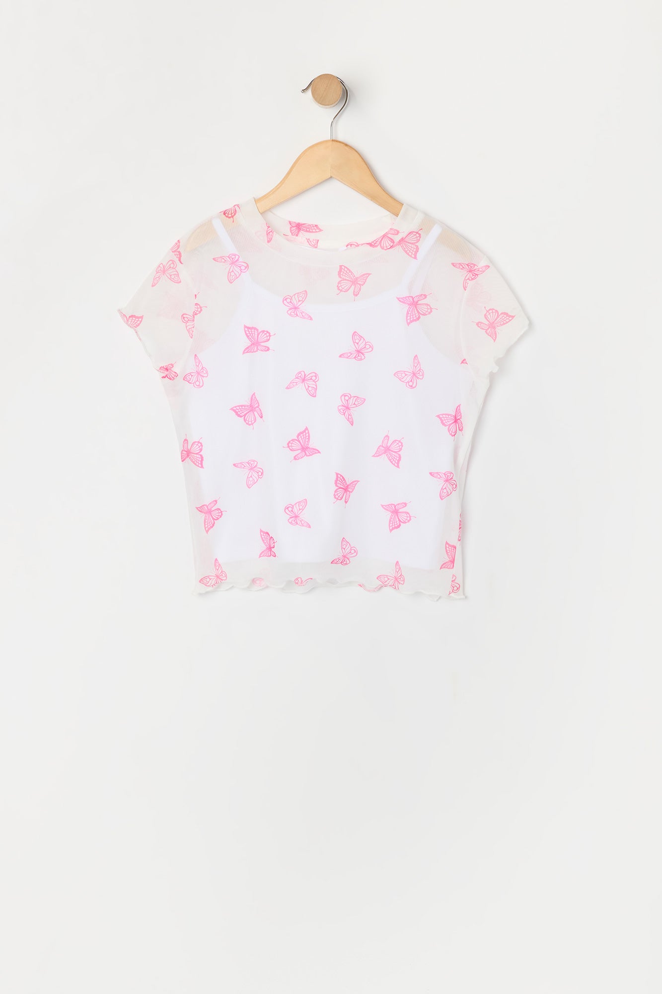 Ensemble avec t-shirt en filet à imprimé Papillon et camisole pour fille