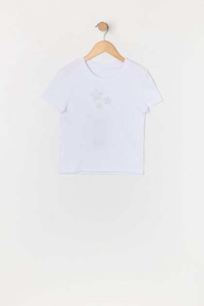 T-shirt à imprimé Étoile avec pierres du Rhin pour fille