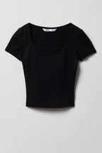 T-shirt profilé en tissu lourd de luxe avec encolure carrée pour fille