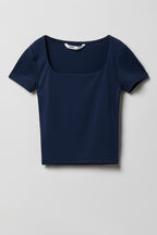 T-shirt profilé en tissu lourd de luxe avec encolure carrée pour fille