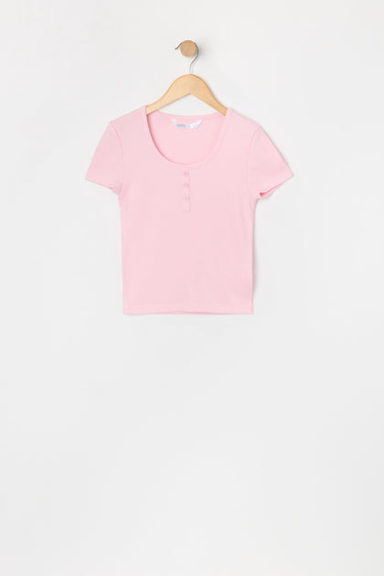 T-shirt Henley côtelé pour filles