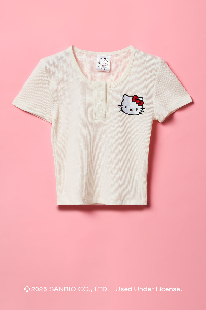 T-shirt Henley gaufré avec motif brodé Hello Kitty® pour fille