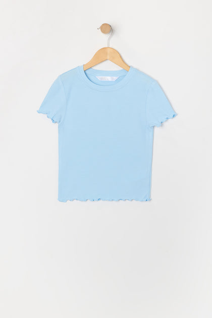 T-shirt ultracourt côtelé avec ourlet volanté pour fille