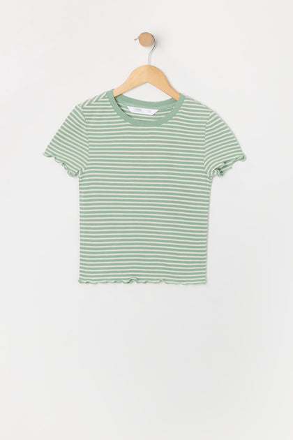 T-shirt côtelé avec ourlet volanté pour fille