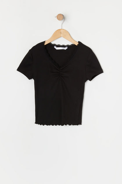 Girls Ribbed Cinched T-Shirt
