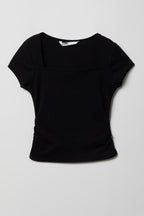 T-shirt côtelé à encolure carrée pour fille