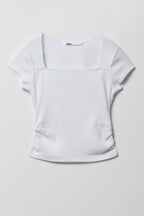 T-shirt côtelé à encolure carrée pour fille