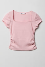 T-shirt côtelé à encolure carrée pour fille
