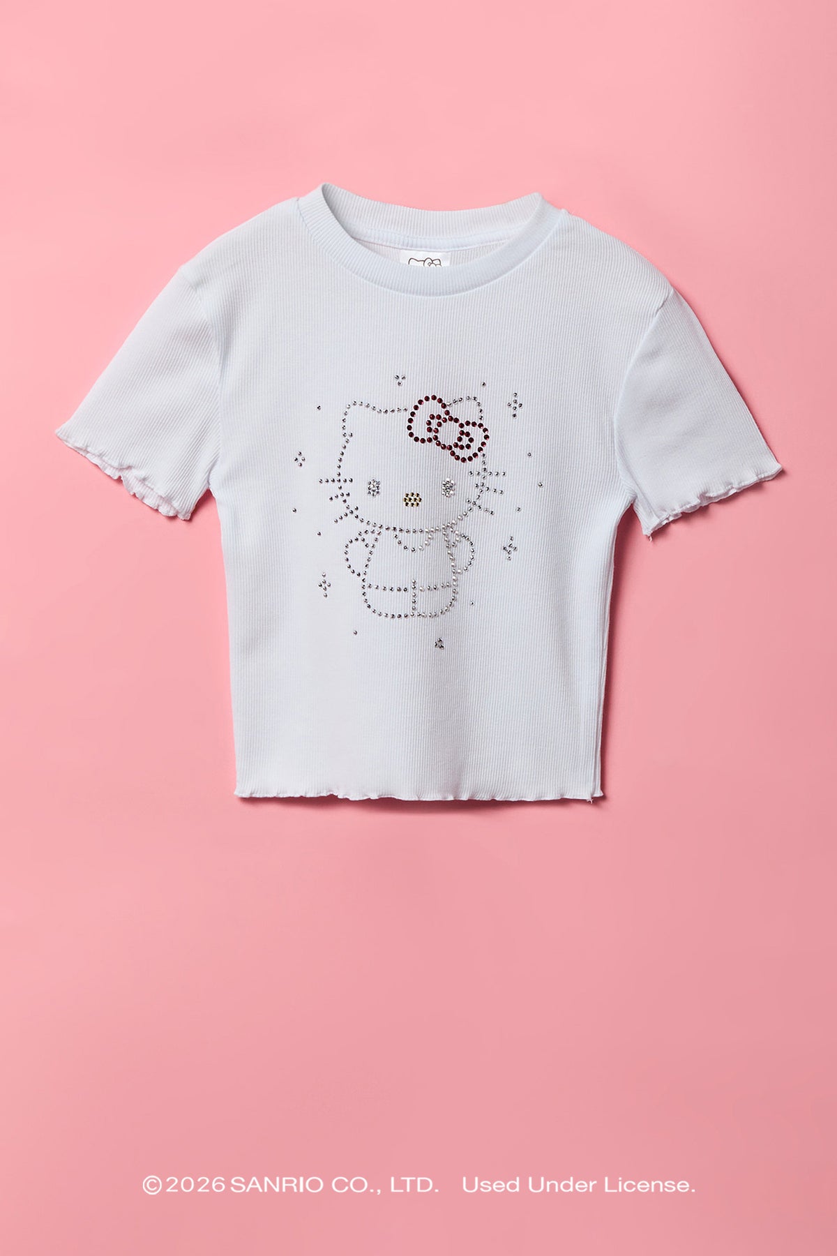 T-shirt côtelé à imprimé Hello Kitty® avec pierres du Rhin pour fille