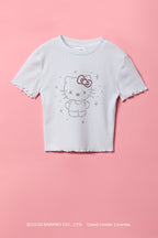 T-shirt côtelé à imprimé Hello Kitty® avec pierres du Rhin pour fille