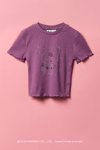 T-shirt côtelé à imprimé Kuromi™ avec pierres du Rhin pour fille