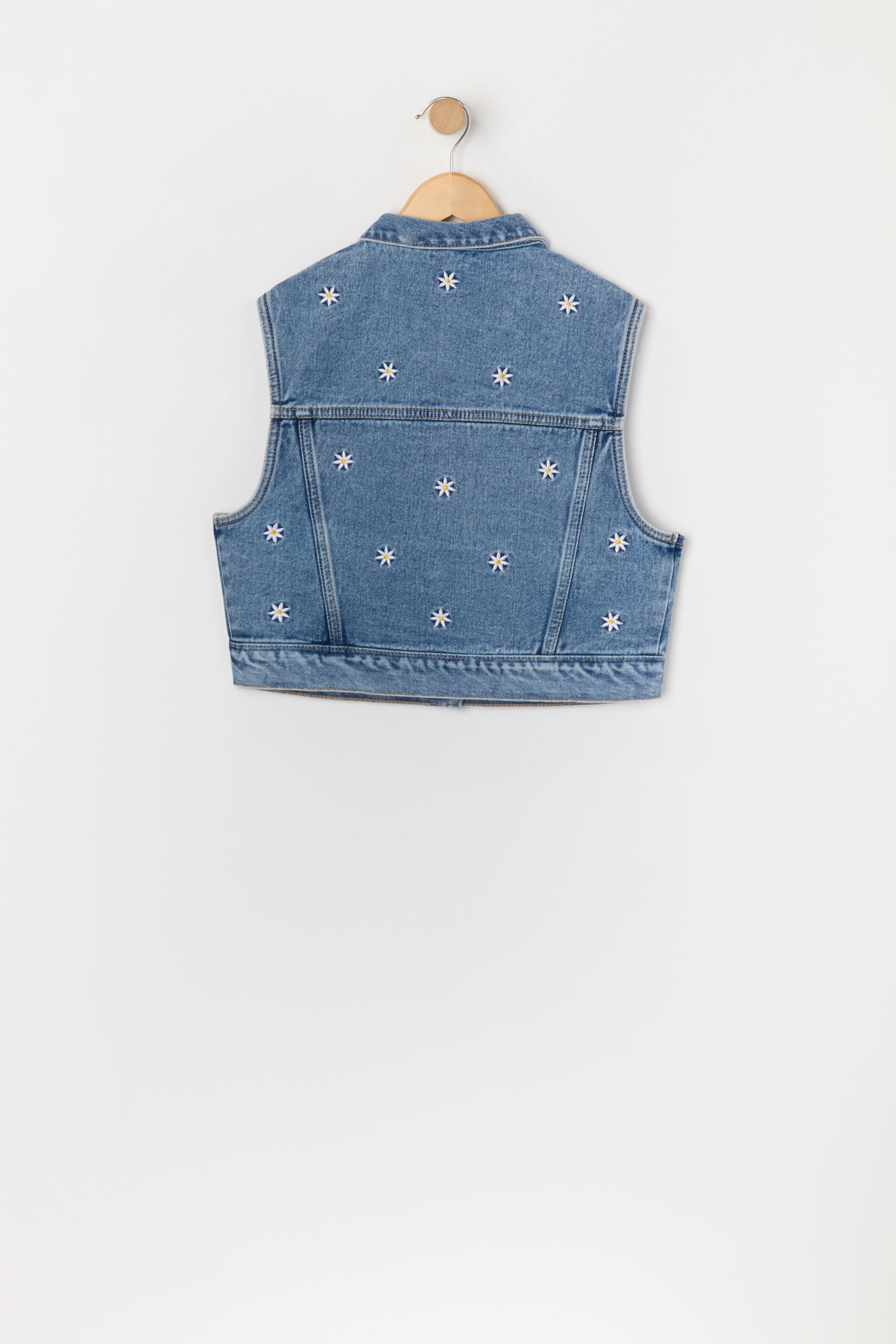 Girls Daisy Embroidered Denim Vest