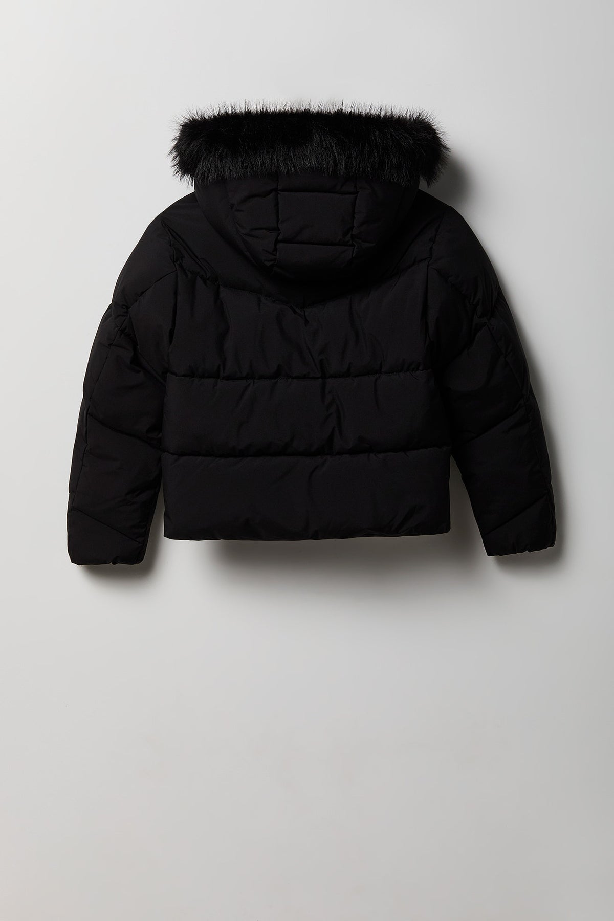Alt View 2. Girls Fur Trim Puffer Jacket - Black