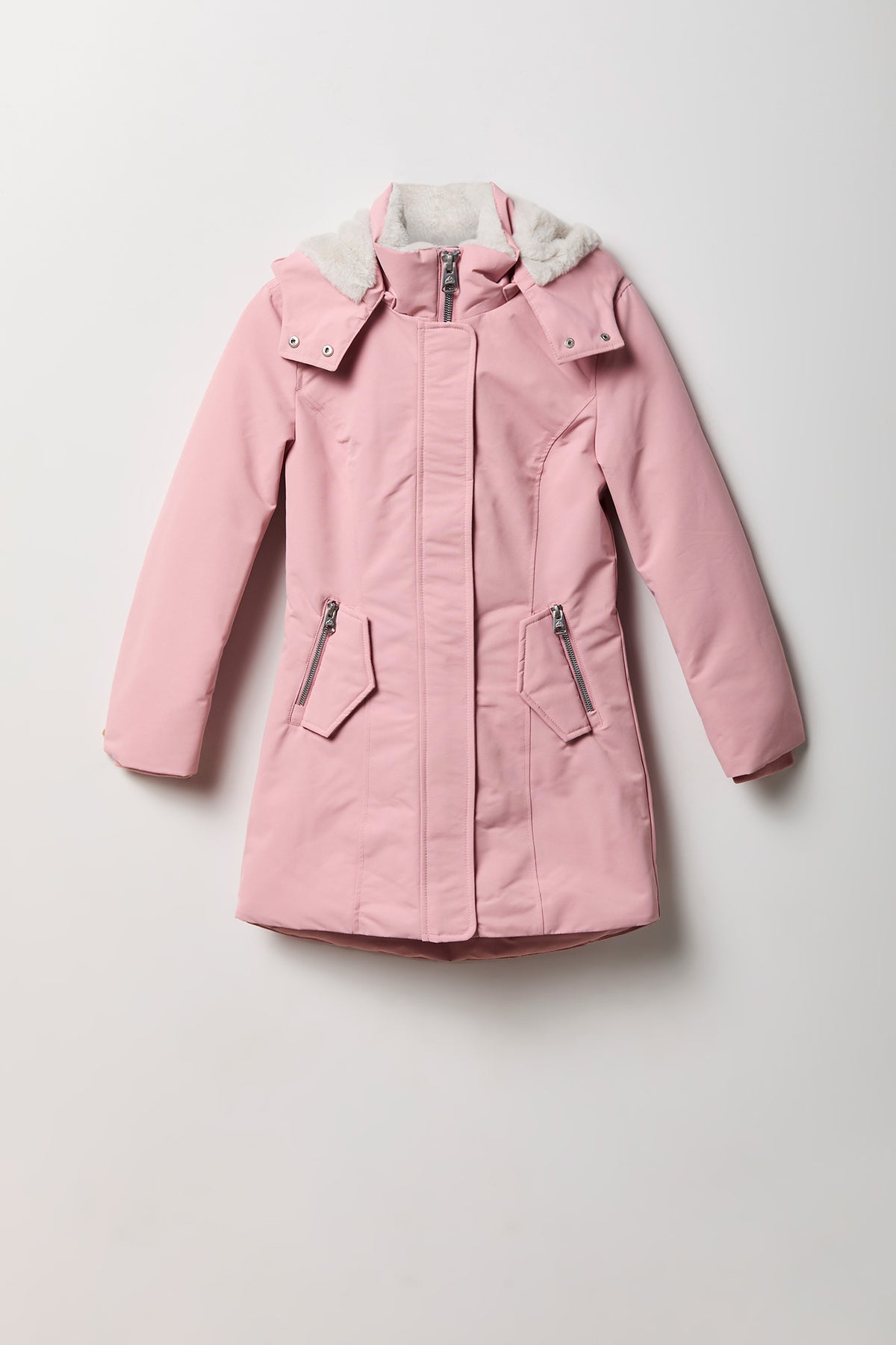 Girls Faux Fur Lined Midi Parka - Mauve