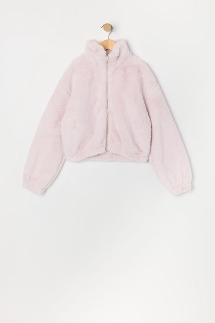 Blouson en peluche avec fermeture à glissière pour fille