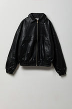Blouson aviateur surdimensionné en similicuir pour fille