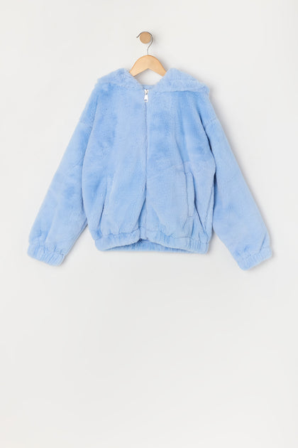 Blouson en similifourrure avec fermeture à glissière pour fille