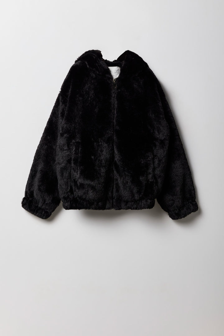 Blouson d'aviateur avec capuchon en similifourrure pour filles