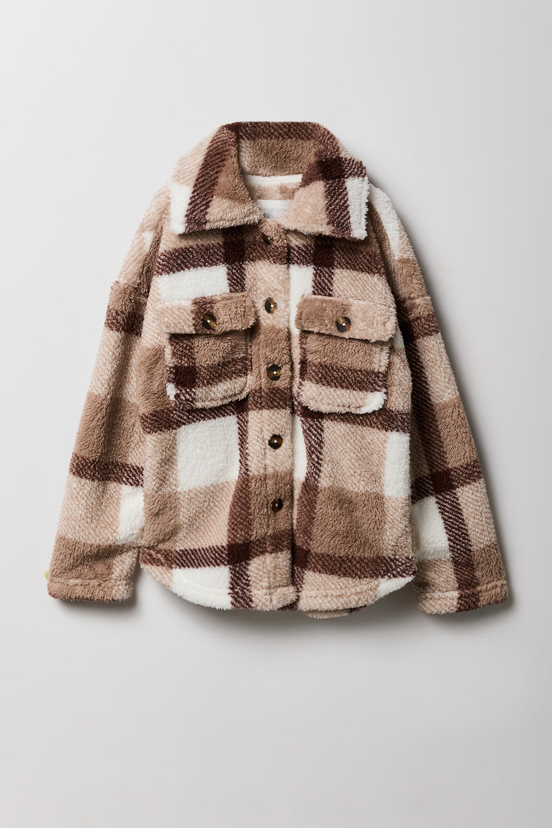 Surchemise en sherpa à carreaux pour filles
