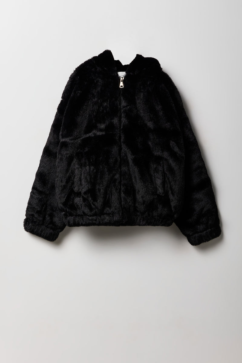 Girls Faux Fur Jacket with Hood
