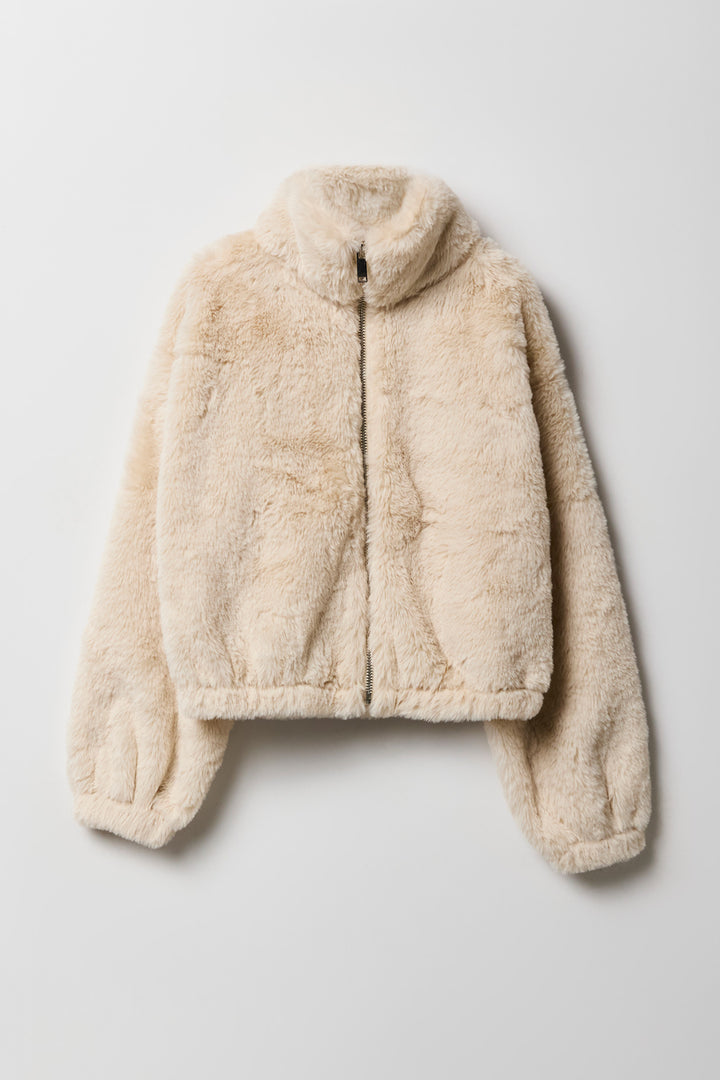 Girls Faux Fur Zip Up Jacket