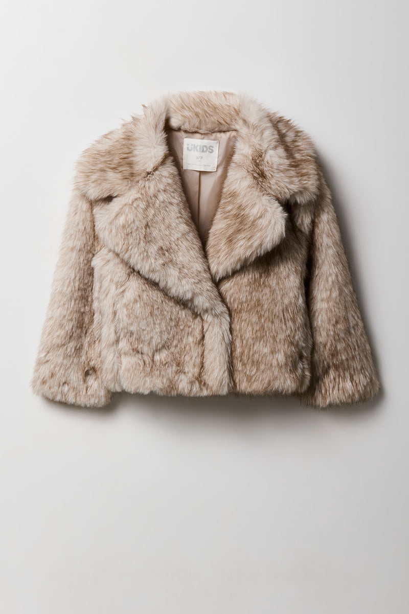 Girls Faux Fur Collared Jacket