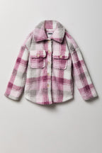 Girls Sherpa Plaid Shacket