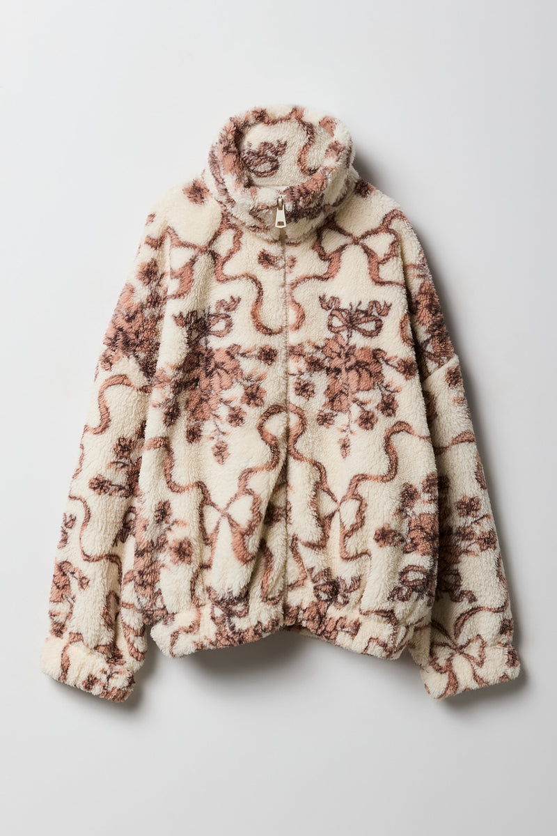 Blouson d'aviateur en sherpa avec glissière pour filles