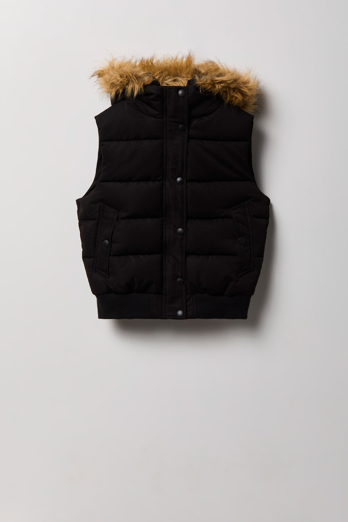 Veste bouffante à capuchon avec liséré de similifourrure pour fille