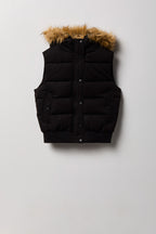 Veste bouffante à capuchon avec liséré de similifourrure pour fille