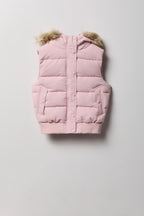 Girls Faux Fur Trim Hooded Puffer Vest