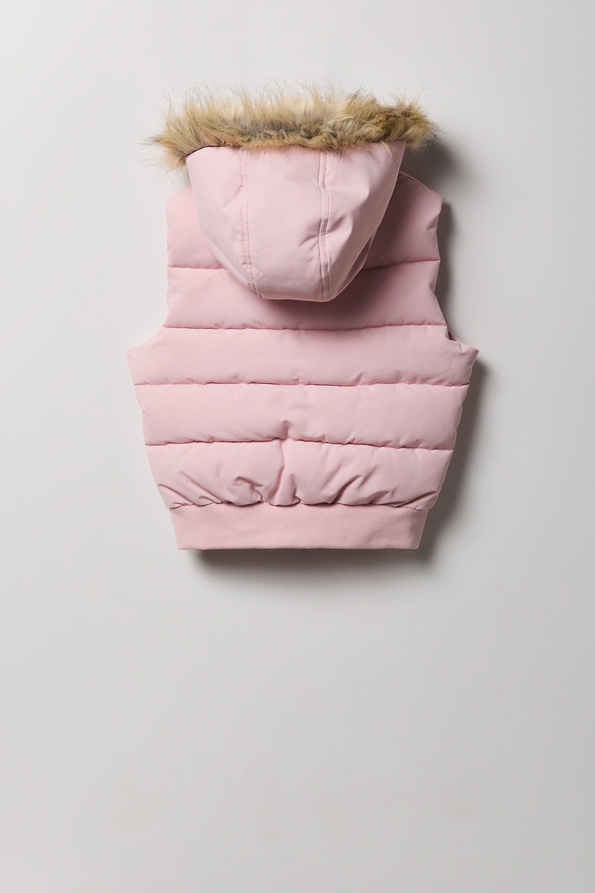 Alt View 2. Girls Faux Fur Trim Hooded Puffer Vest - Pink