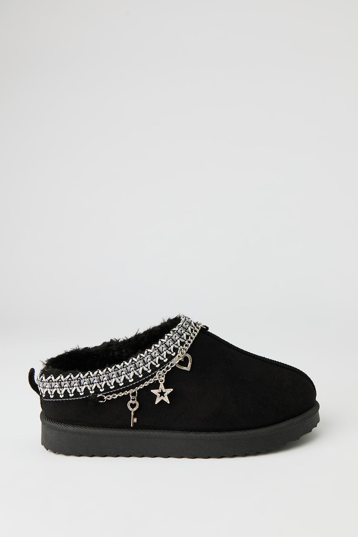 Girls Slipper Boots with Charms - Black
