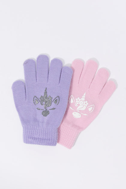 Girls Critter Embossed Gloves (2 Pack)