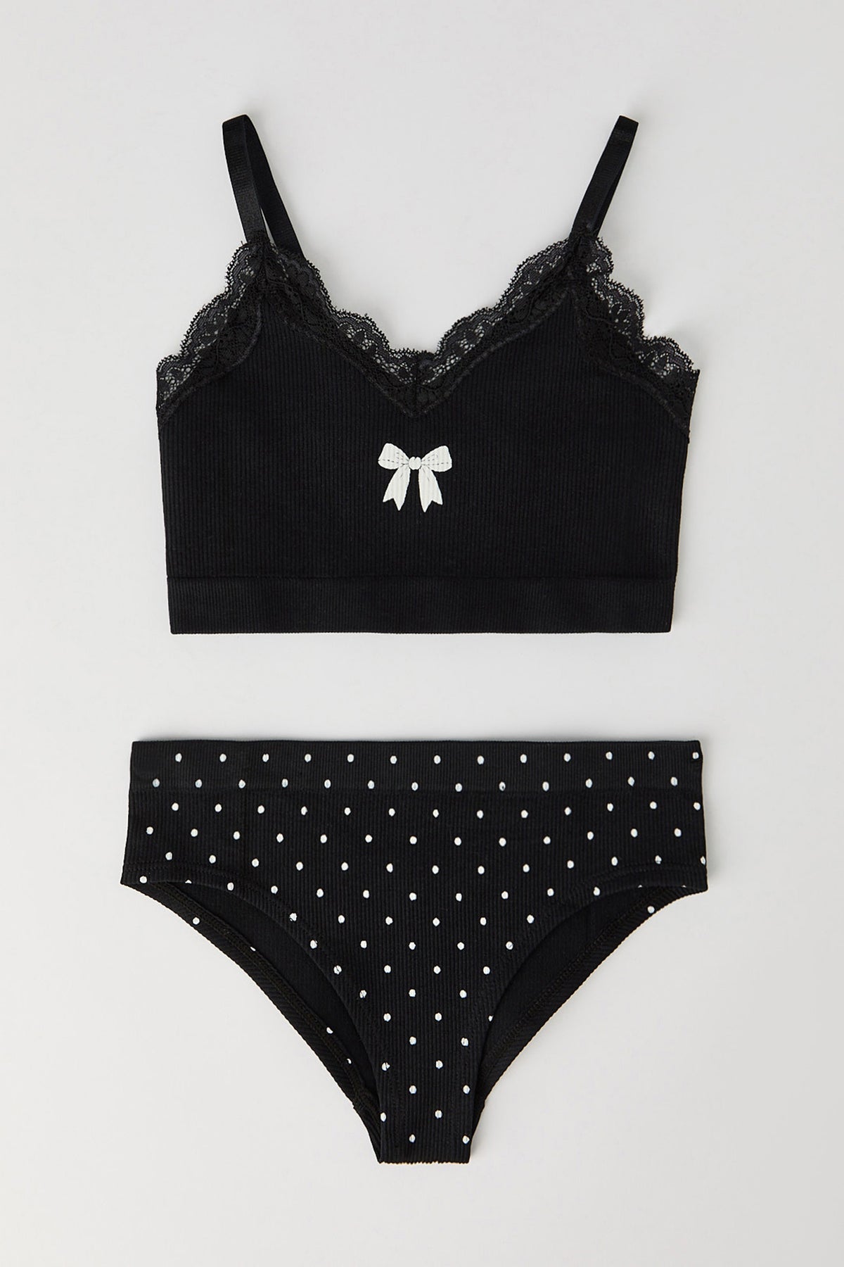 Girls Ribbed Seamless Bra Tank & Underwear Set - Black